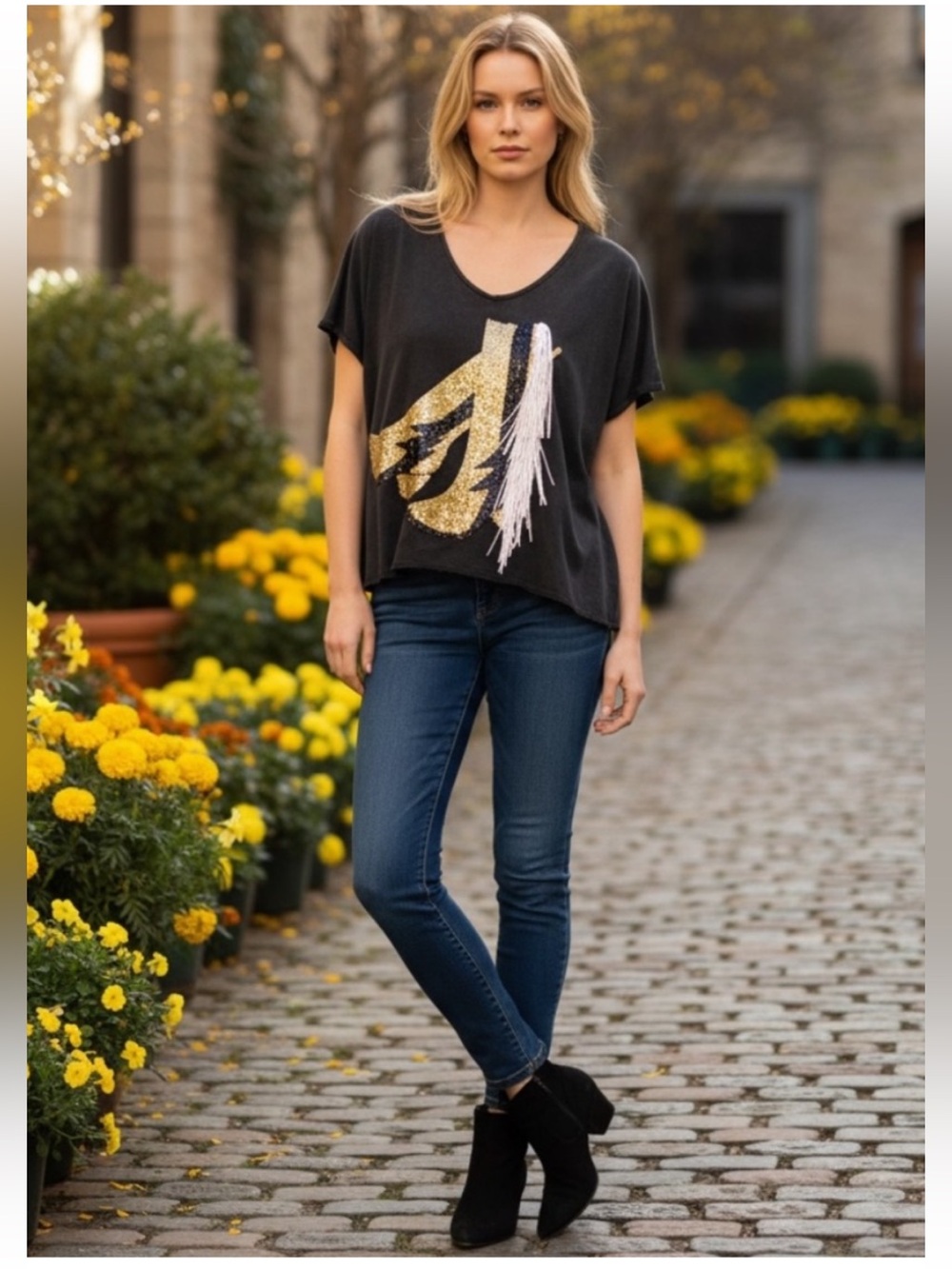 Blue B Sequins Fringe Boot Shirt